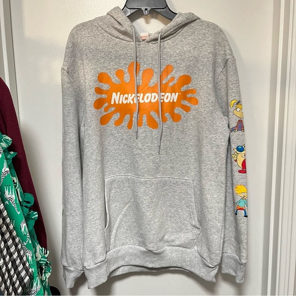 Nickelodeon NWT 90s Cartoon Characters Logo Hoodie Sweatshirt LARGE - Picture 2 of 10